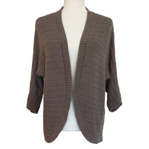 Chico's Brown Open Knit 3/4 Dolman Sleeve Open Front Cocoon Cardigan Boho - Picture 1 of 8